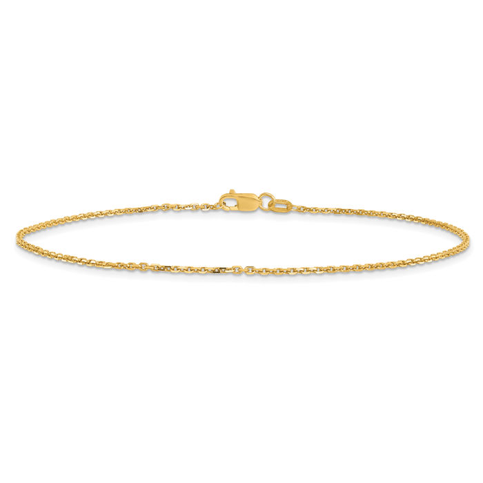 14K Solid Yellow Gold 1.4mm Round Cable Rolo Link Chain Anklet Summer Beach Foot Ankle Bracelet