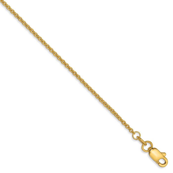 14K Solid Yellow Gold 1.4mm Round Cable Rolo Link Chain Anklet Summer Beach Foot Ankle Bracelet