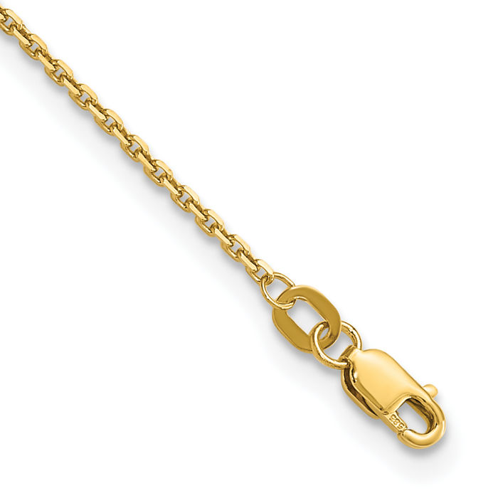 14K Solid Yellow Gold 1.4mm Round Cable Rolo Link Chain Anklet Summer Beach Foot Ankle Bracelet