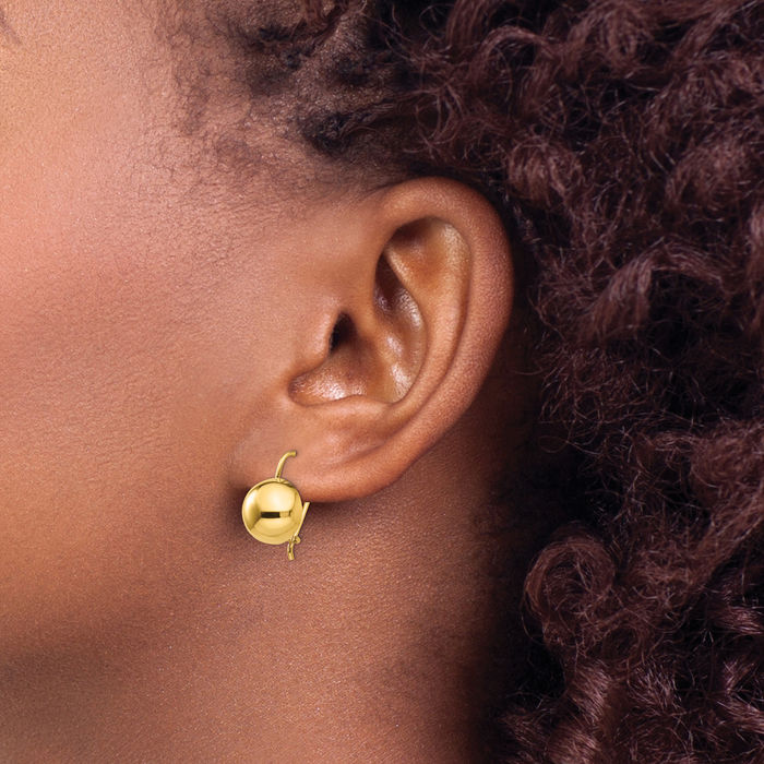 14K Solid Yellow Gold 10.50mm Half Ball Drop Dangle Earrings