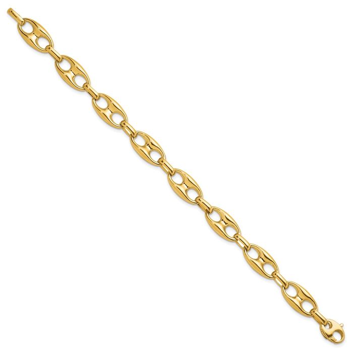 14K Solid Yellow Gold 10mm Anchor Puffed Gucci Mariner Link Chain Bracelet