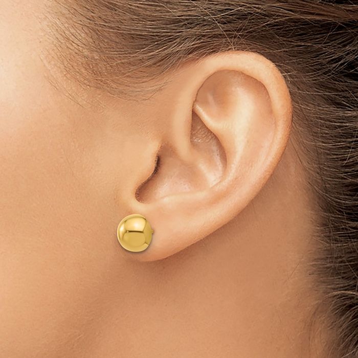 14K Solid Yellow Gold 10mm Button Stud Earrings