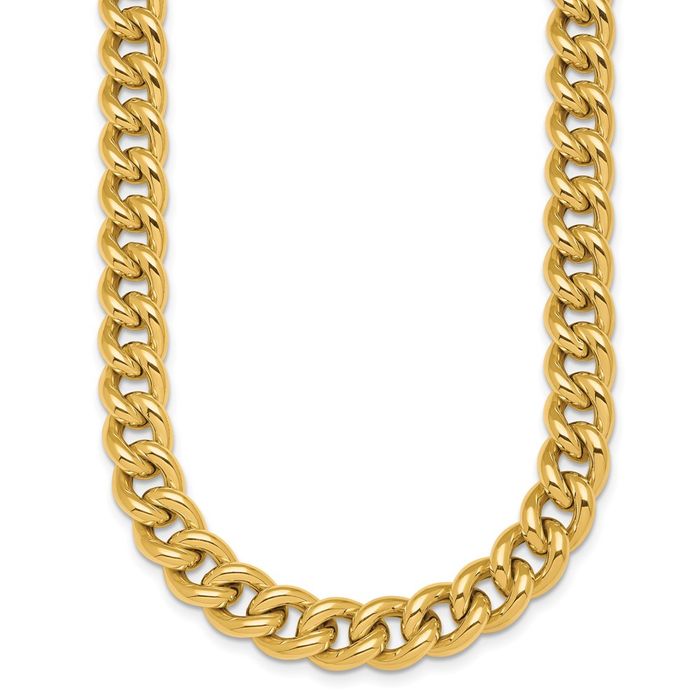 14K Solid Yellow Gold 10mm Curb Link Chain Necklace