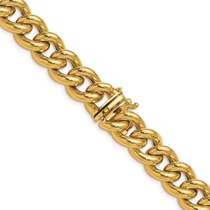 14K Solid Yellow Gold 10mm Curb Link Chain Necklace