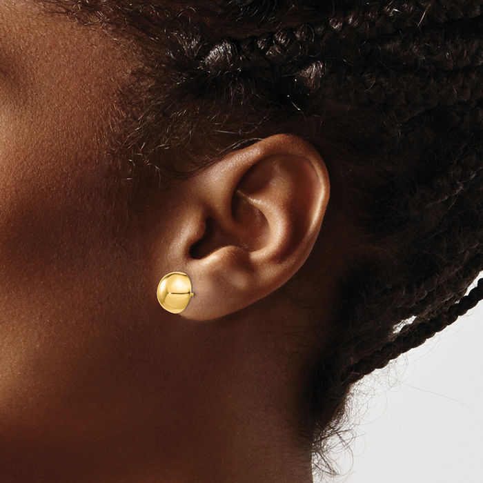 14K Solid Yellow Gold 10mm Half Ball Stud Earrings
