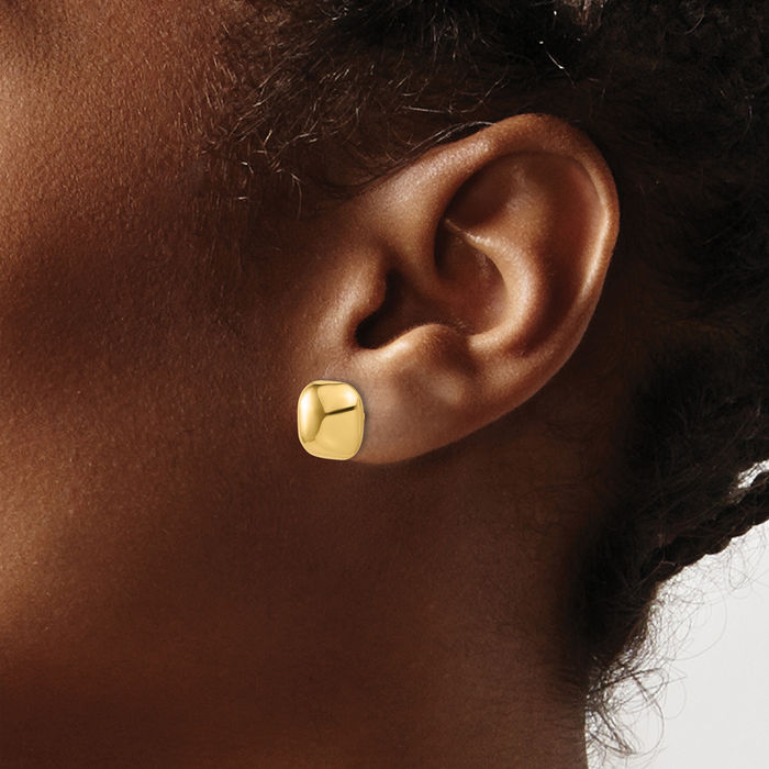 14K Solid Yellow Gold 10mm Square Stud Earrings
