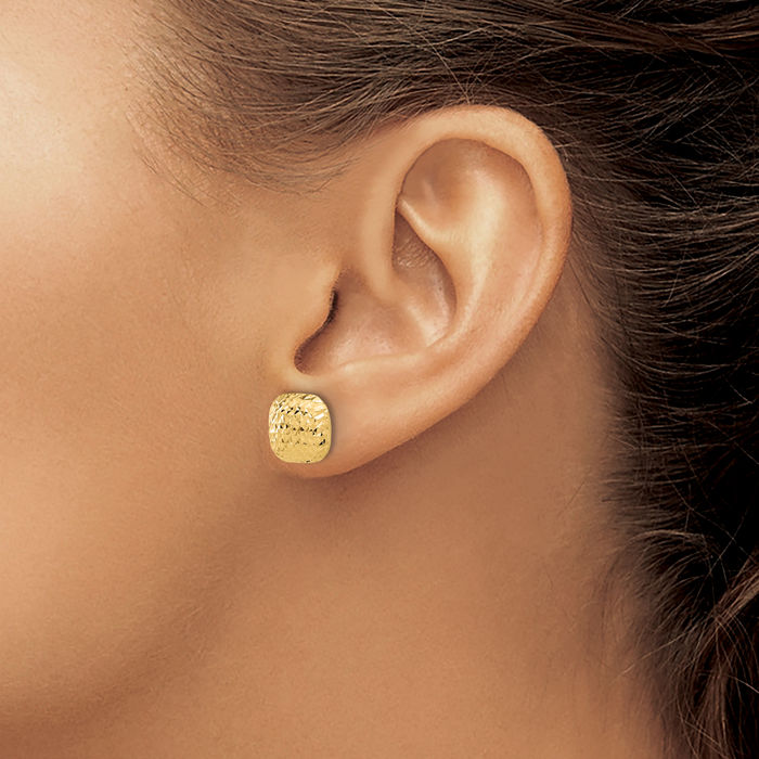 14K Solid Yellow Gold 10mm Square Stud Earrings