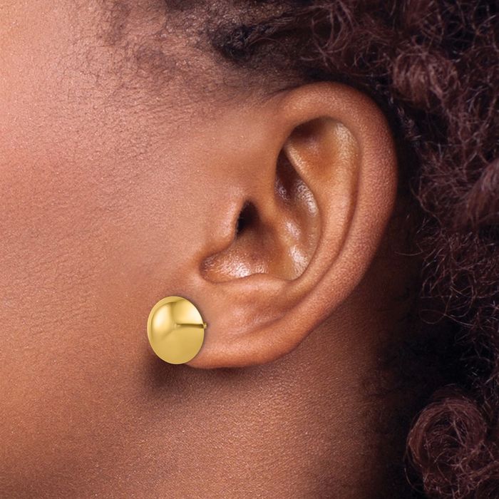 14K Solid Yellow Gold 11.5mm Round Button Stud Earrings