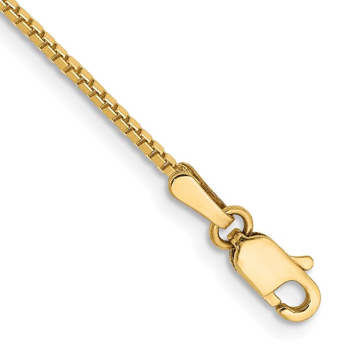 14K Solid Yellow Gold 1.1mm Box Link Chain Bracelet