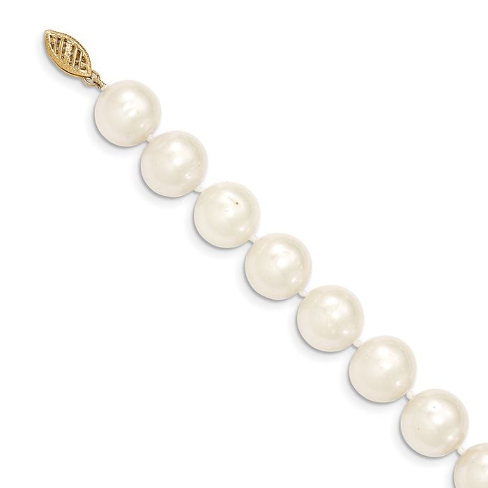 14K Solid Yellow Gold 11mm White Near Round Freshwater Cultured Pearl Necklace Chain