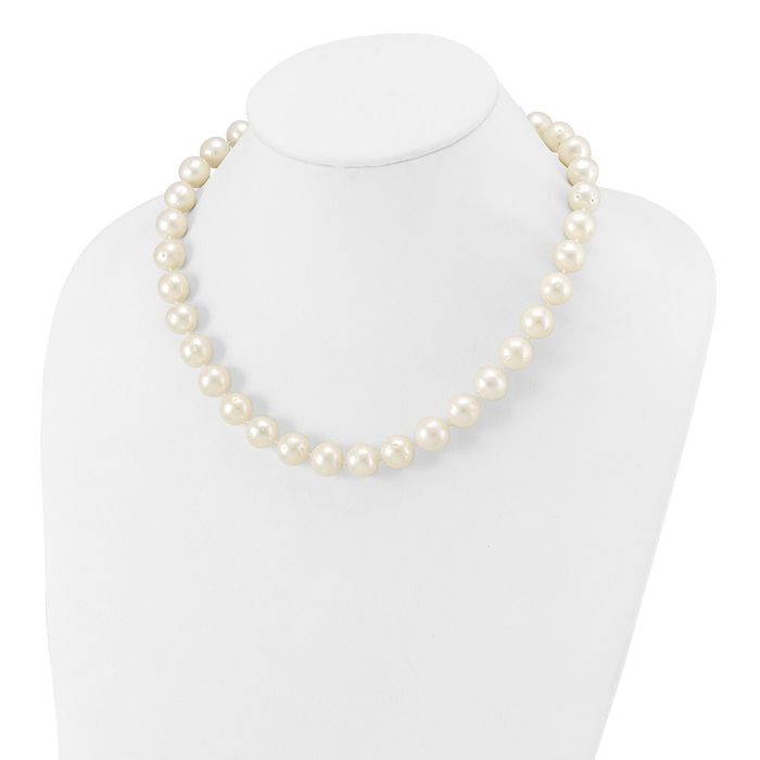 14K Solid Yellow Gold 11mm White Near Round Freshwater Cultured Pearl Necklace Chain