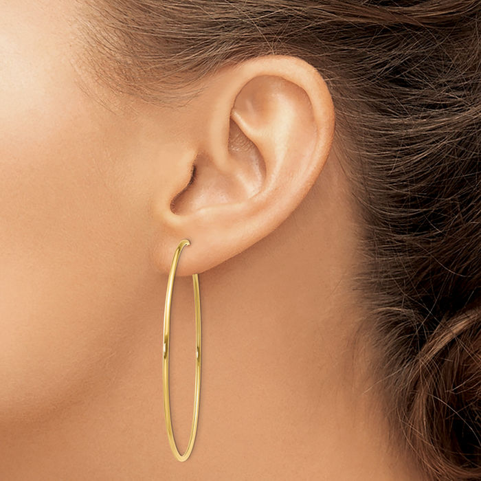 14K Solid Yellow Gold 1.25mm Endless Round Extra Large Hoop Earrings