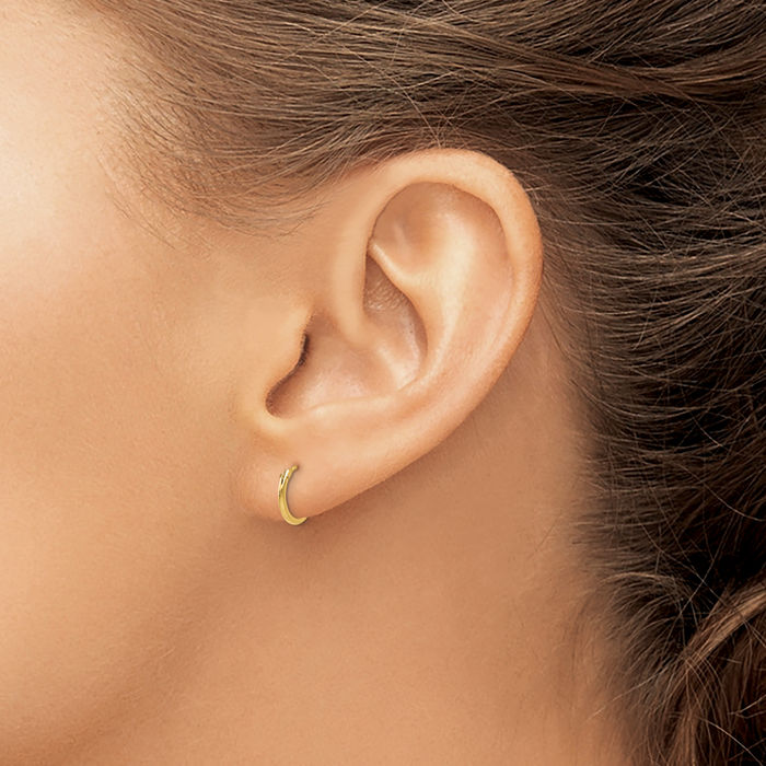 14K Solid Yellow Gold 1.25mm Half Huggie Mini Hoop Earrings