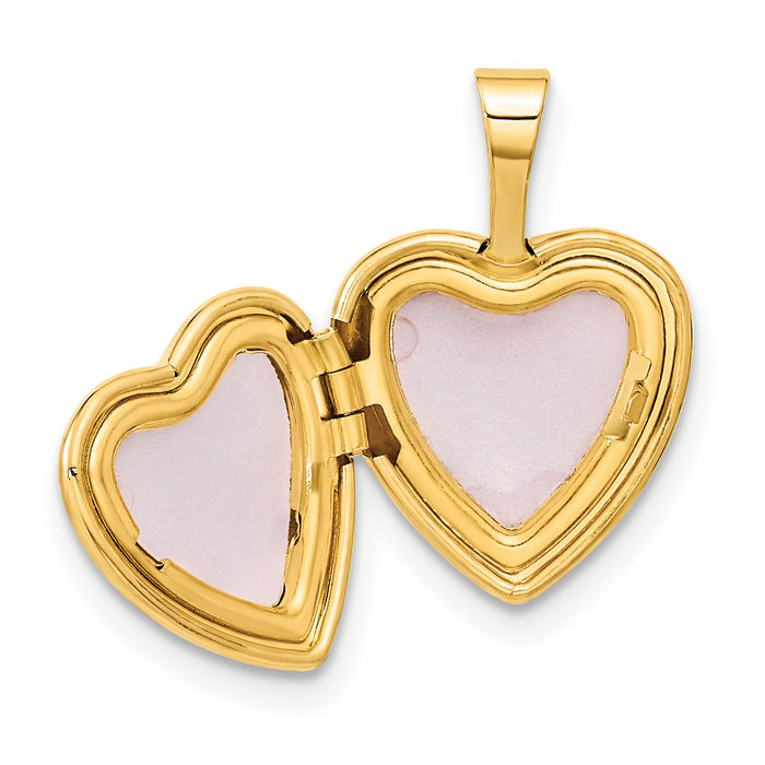 14K Solid Yellow Gold Diamond Heart Locket Necklace - Picture 20 of 25
