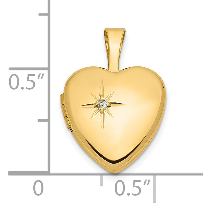 14K Solid Yellow Gold Diamond Heart Locket Necklace - Picture 18 of 25