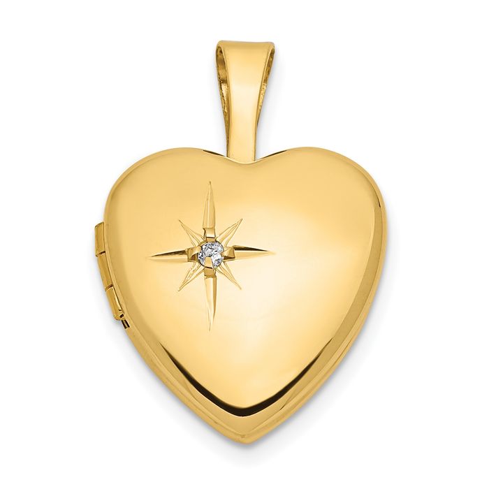 14K Solid Yellow Gold Diamond Heart Locket Necklace - Picture 16 of 25