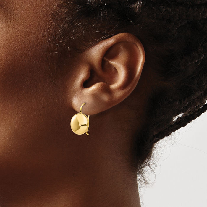 14K Solid Yellow Gold 12mm Button Stud Earrings