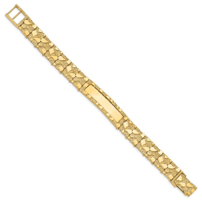 14K Solid Yellow Gold 12mm Chunky Nugget Name Bar Identification ID Bracelet