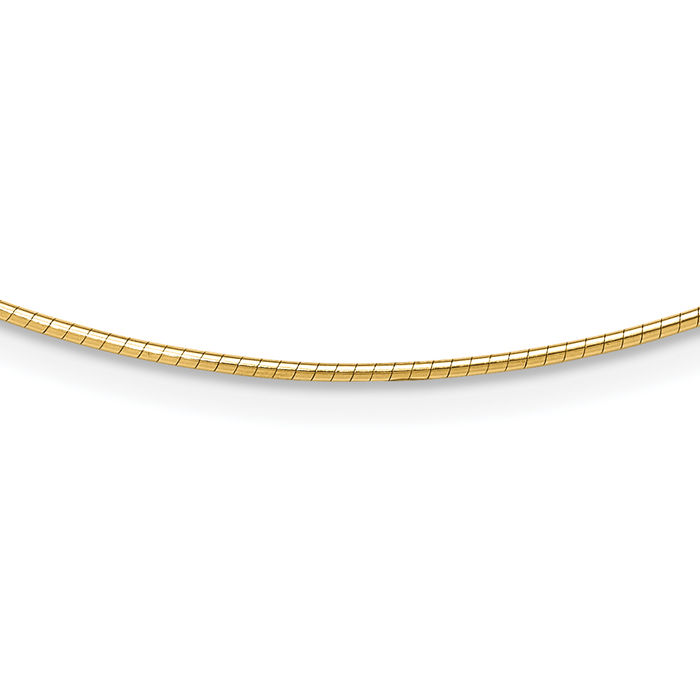 14K Solid Yellow Gold 1.2mm Cubetto Omega Snake Chain Herringbone Necklace