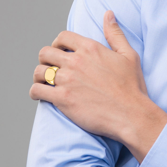 14K Solid Yellow Gold Mens Custom Engraved Signet Ring Handmade Personalized Monogram Initial Letter Band