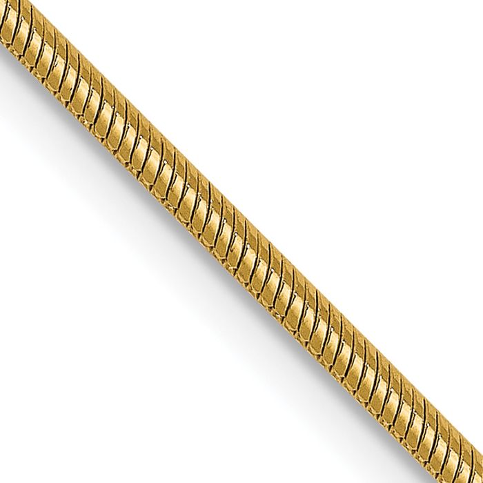 14K Solid Yellow Gold 1.3mm Round Cubetto Omega Snake Chain Herringbone Necklace