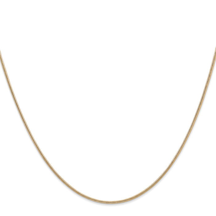 14K Solid Yellow Gold 1.3mm Round Cubetto Omega Snake Chain Herringbone Necklace