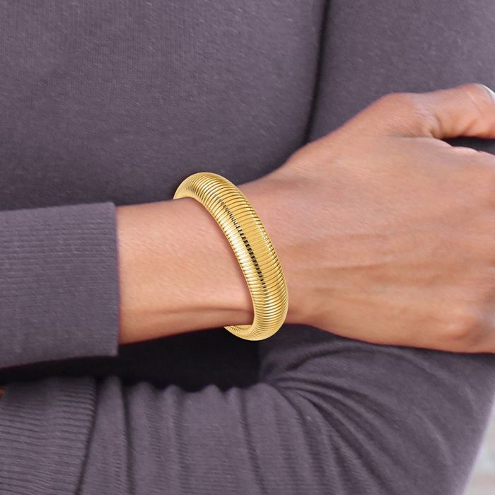 14K Solid Yellow Gold 14.7mm Cubetto Omega Snake Chain Bracelet