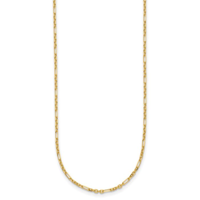 14K Solid Yellow Gold 1.4mm Figaro Link Chain Necklace