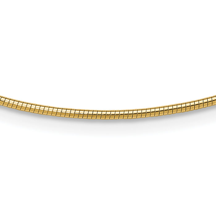 14K Solid Yellow Gold 1.4mm Round Cubetto Omega Snake Chain Herringbone Necklace