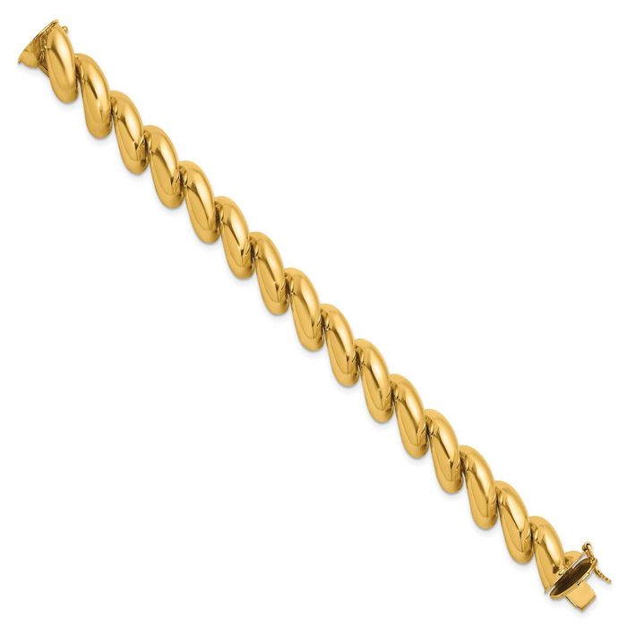 14K Solid Yellow Gold 14mm San Marco Chain Bracelet