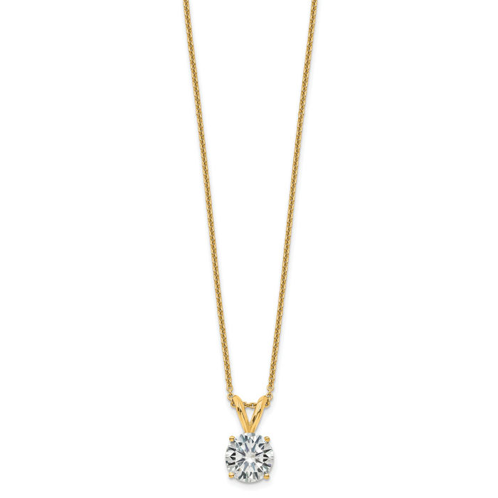 14K Solid Yellow Gold 7.5mm Round Moissanite Solitaire Chain Necklace