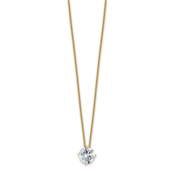 14K Solid Yellow Gold 7.5mm Round Moissanite Solitaire Chain Necklace