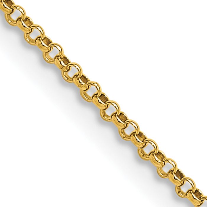 14K Solid Yellow Gold 1.55mm Cable Rolo Link Chain Belcher Necklace