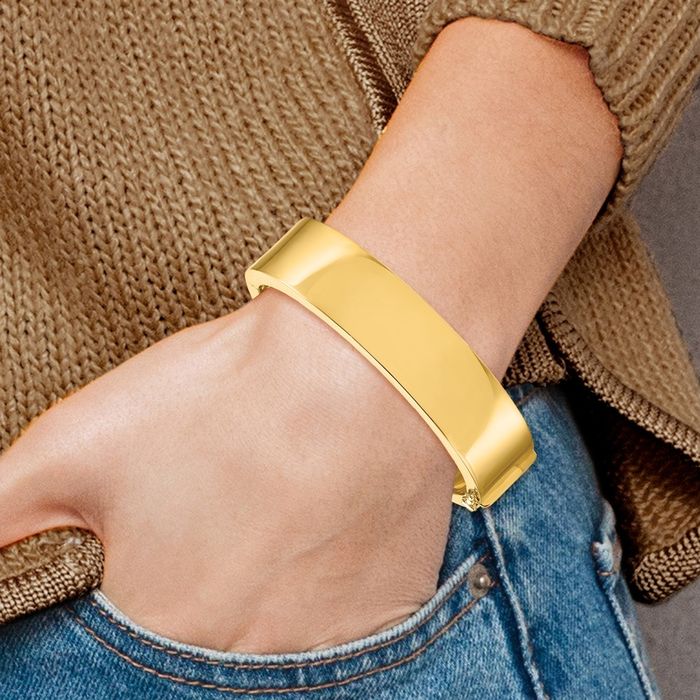 14K Solid Yellow Gold 15.8mm Bangle Bracelet