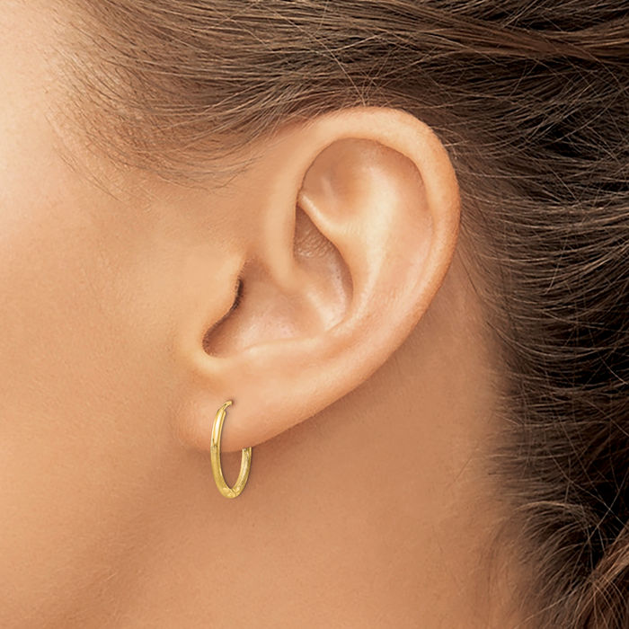 14K Solid Yellow Gold 1.5mm Endless Round Small Hoop Earrings