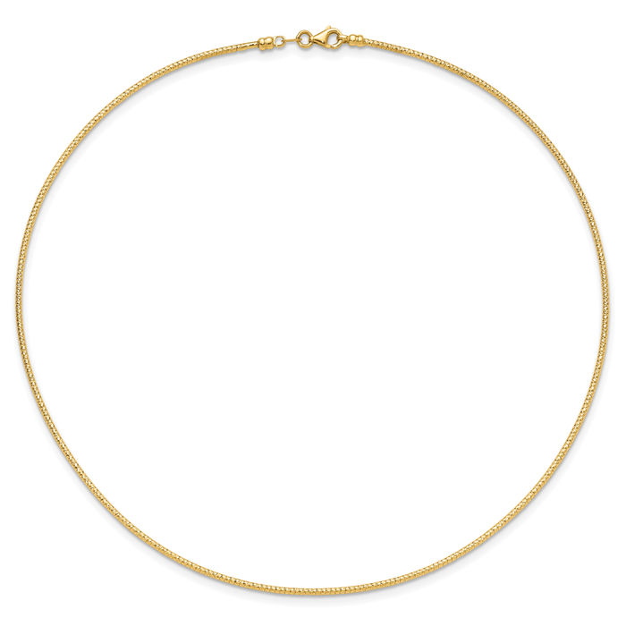 14K Solid Yellow Gold 1.5mm Neck Collar Neckwire Chain Cuff Choker Necklace