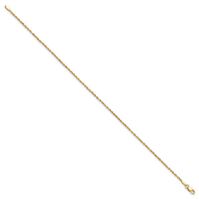 14K Solid Yellow Gold 1.5mm Rope Chain Bracelet