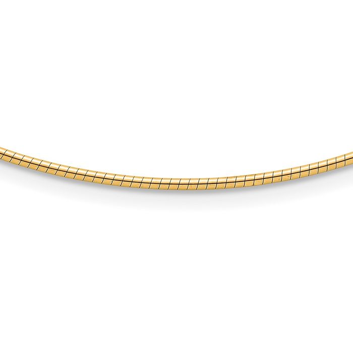 14K Solid Yellow Gold 1.5mm Round Cubetto Omega Snake Chain Herringbone Necklace
