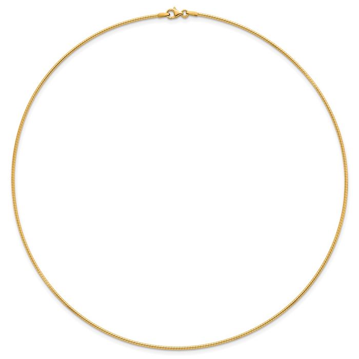 14K Solid Yellow Gold 1.5mm Round Cubetto Omega Snake Chain Herringbone Necklace
