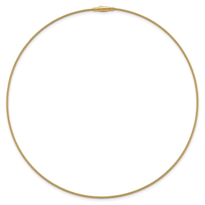 14K Solid Yellow Gold 1.5mm Twisted Cable Neck Collar Neckwire Chain Cuff Choker Necklace