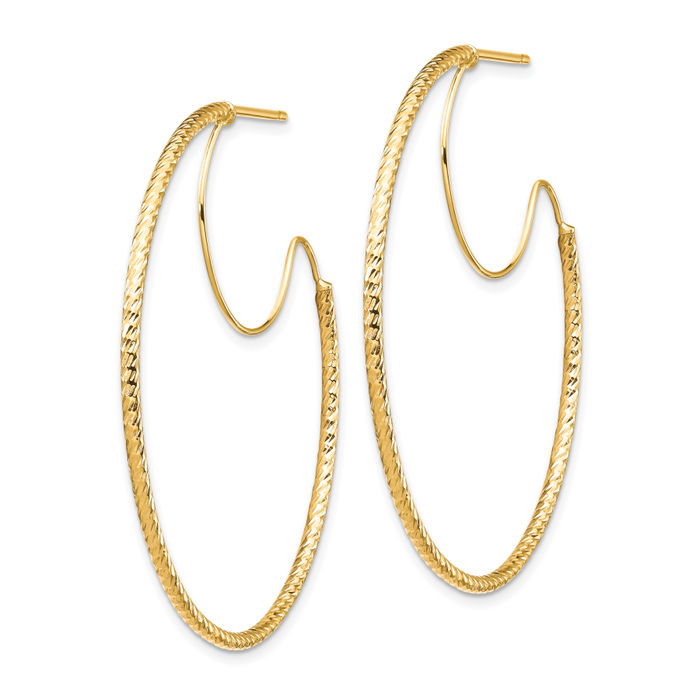 14K Solid Yellow Gold 1.5x40mm Wire Hoop Earrings