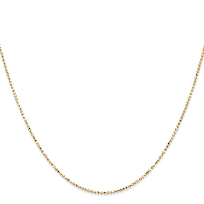 14K Solid Yellow Gold 1.2mm Beaded Ball Chain Necklace