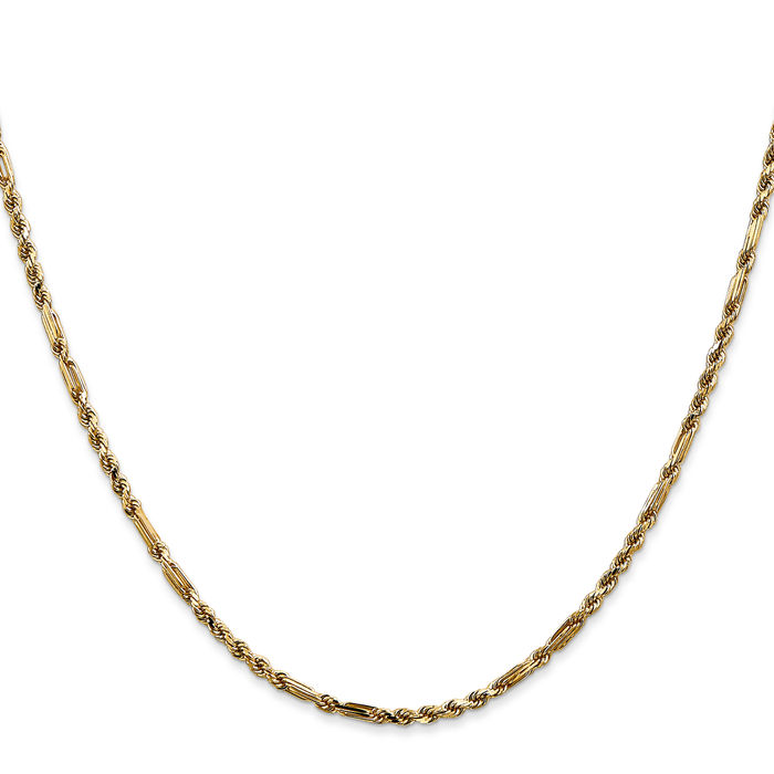 14K Solid Yellow Gold 2.25mm Milano Rope Chain Twisted Link Necklace