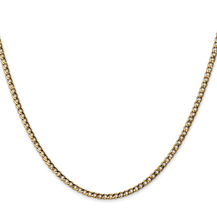 14K Solid Yellow Gold 2.5mm Curb Link Chain Necklace