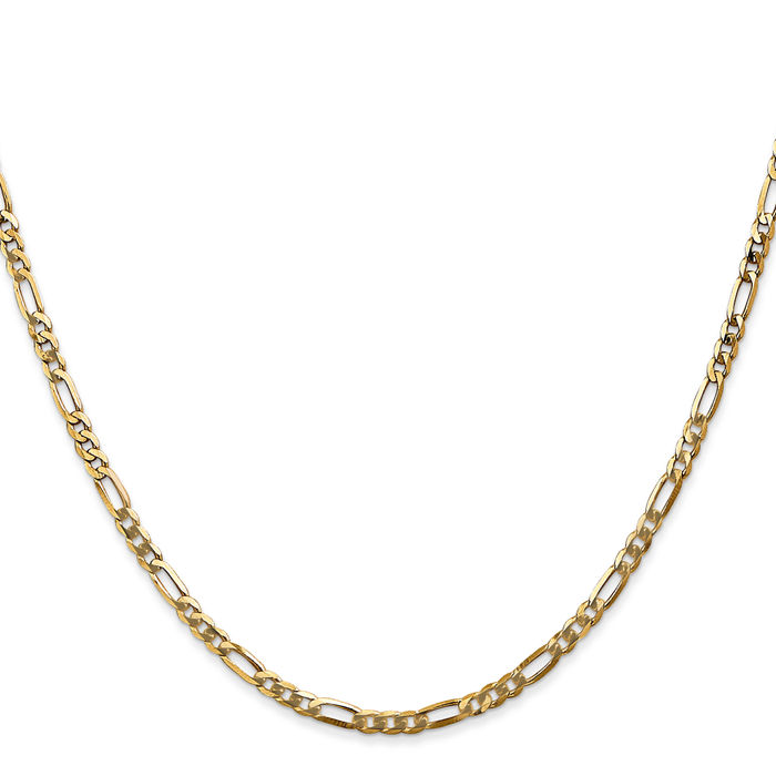 14K Solid Yellow Gold 2.75mm Figaro Link Chain Necklace