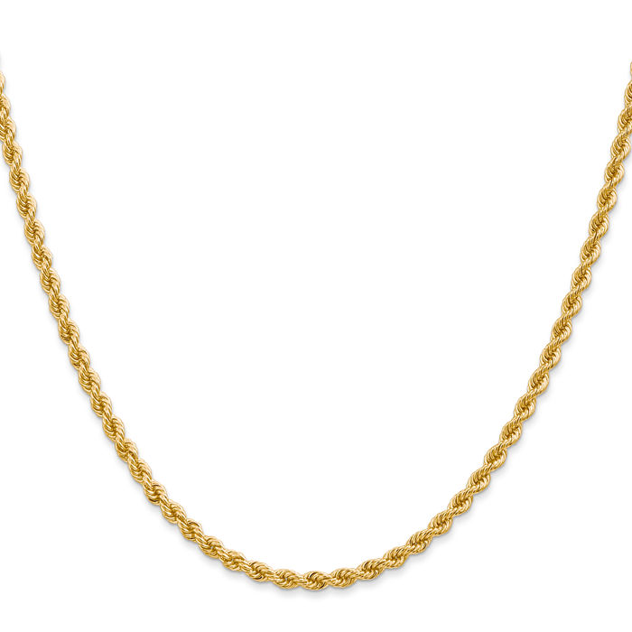 14K Solid Yellow Gold 2.75mm Rope Chain Twisted Link Necklace