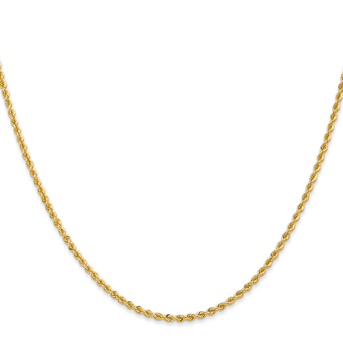 14K Solid Yellow Gold 2mm Rope Chain Twisted Link Necklace