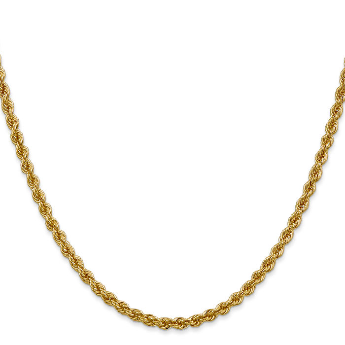 14K Solid Yellow Gold 3mm Rope Chain Twisted Link Necklace