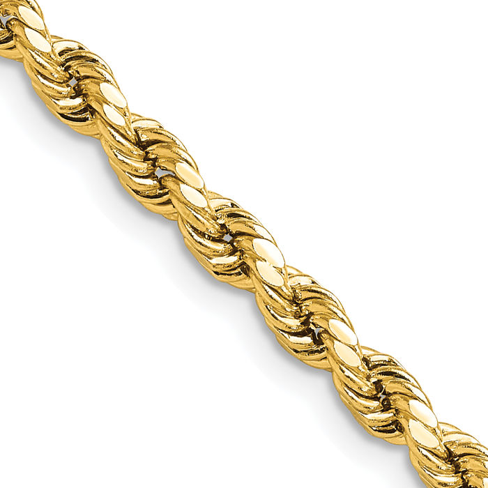 14K Solid Yellow Gold 4mm Rope Chain Twisted Link Necklace