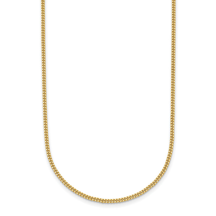 14K Solid Yellow Gold 1.6mm Curb Link Chain Necklace